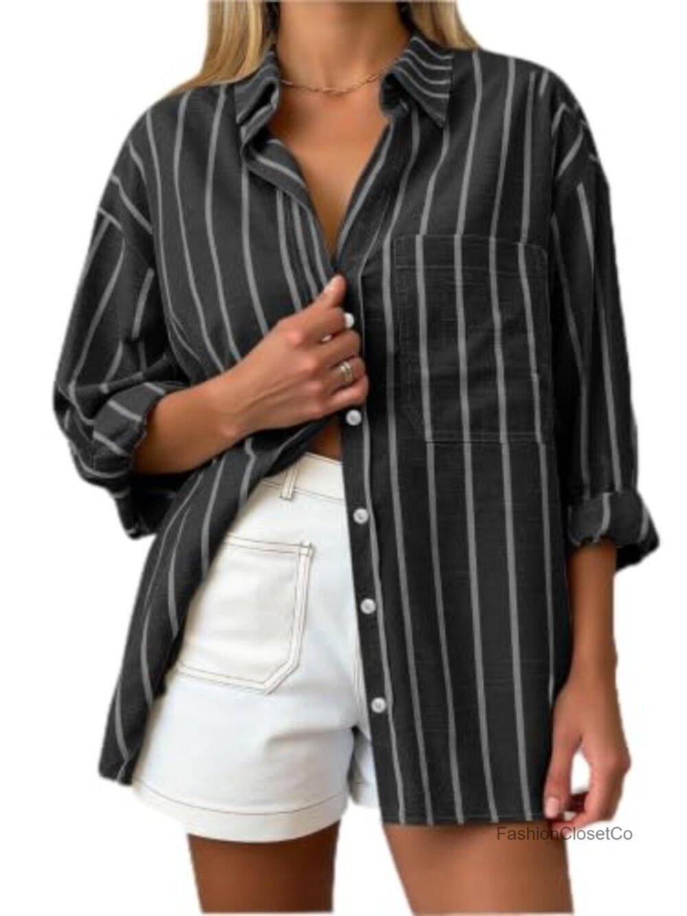 Womens Cotton Oxford Button Down Shirt Oversized Long Sleeve Collared Blouse